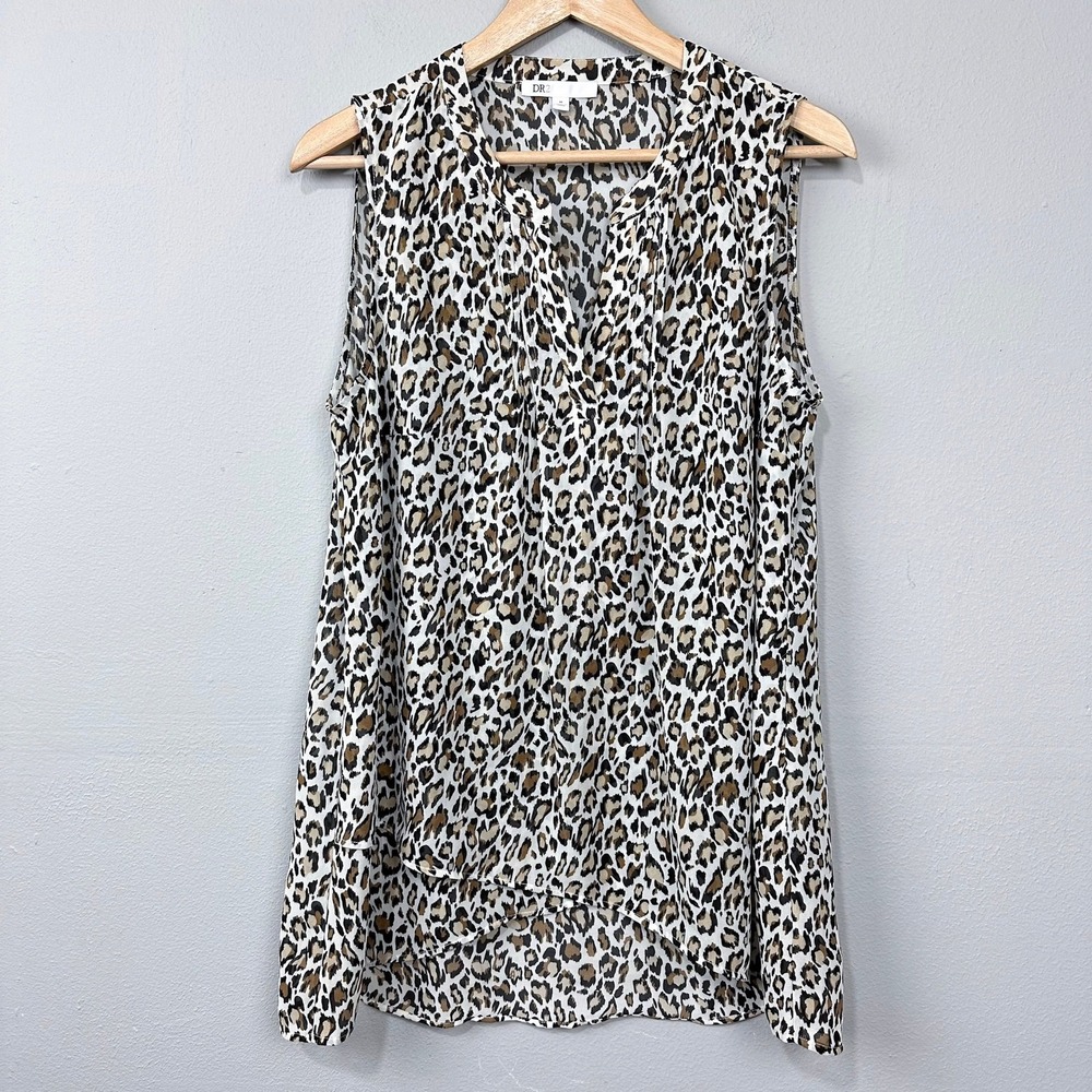 DR2 Daniel Rainn Leopard Print Sleeveless Blouse Top Size M Flowy Ivory Spotted